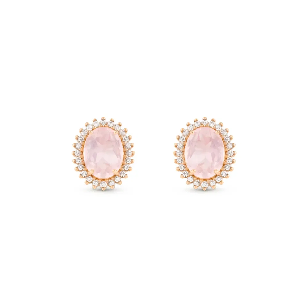 Brinco Alvorada em Ouro Rosé 18k com Quartzo Rosa e Diamantes — imagem 1