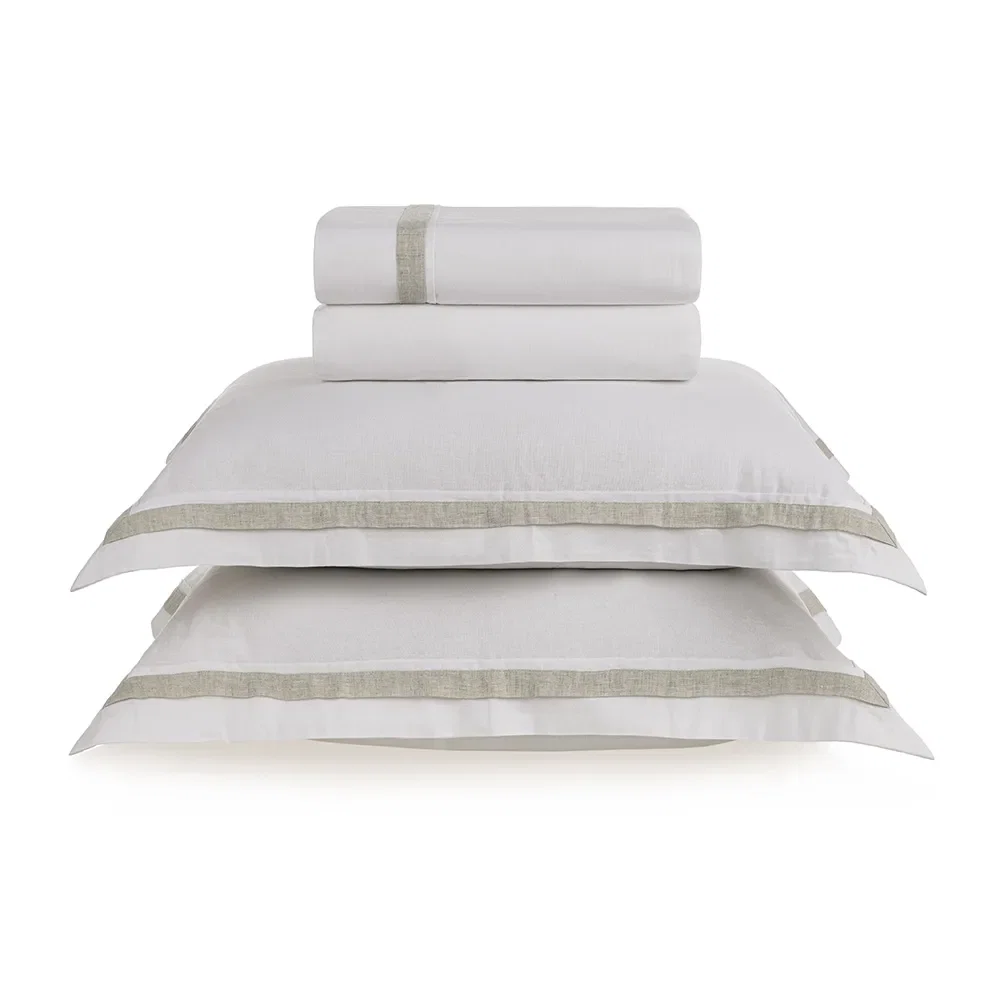 Jogo de cama Queen Linho + algodão Parione Branco / Natural
