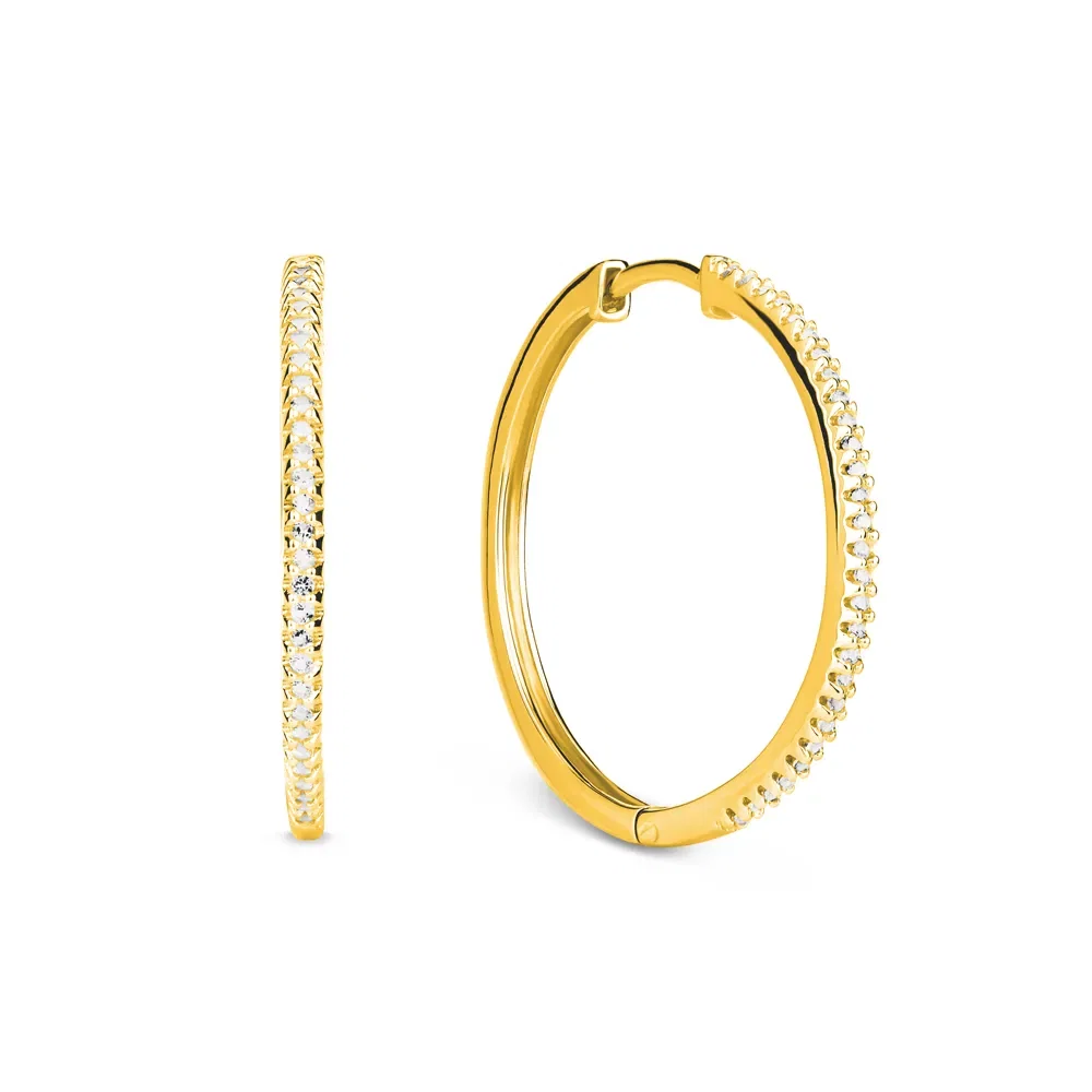 Argola Life Pavê em Prata 925 com Banho de Ouro Amarelo 18k e Pedras Incolores, 25mm — imagem 1