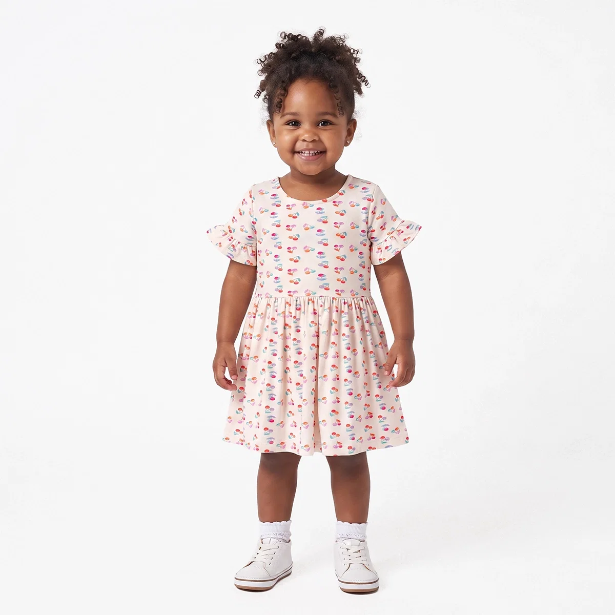 Vestido Manga Curta Toddler Cereja Viscolycra Toque Especial Tip Top