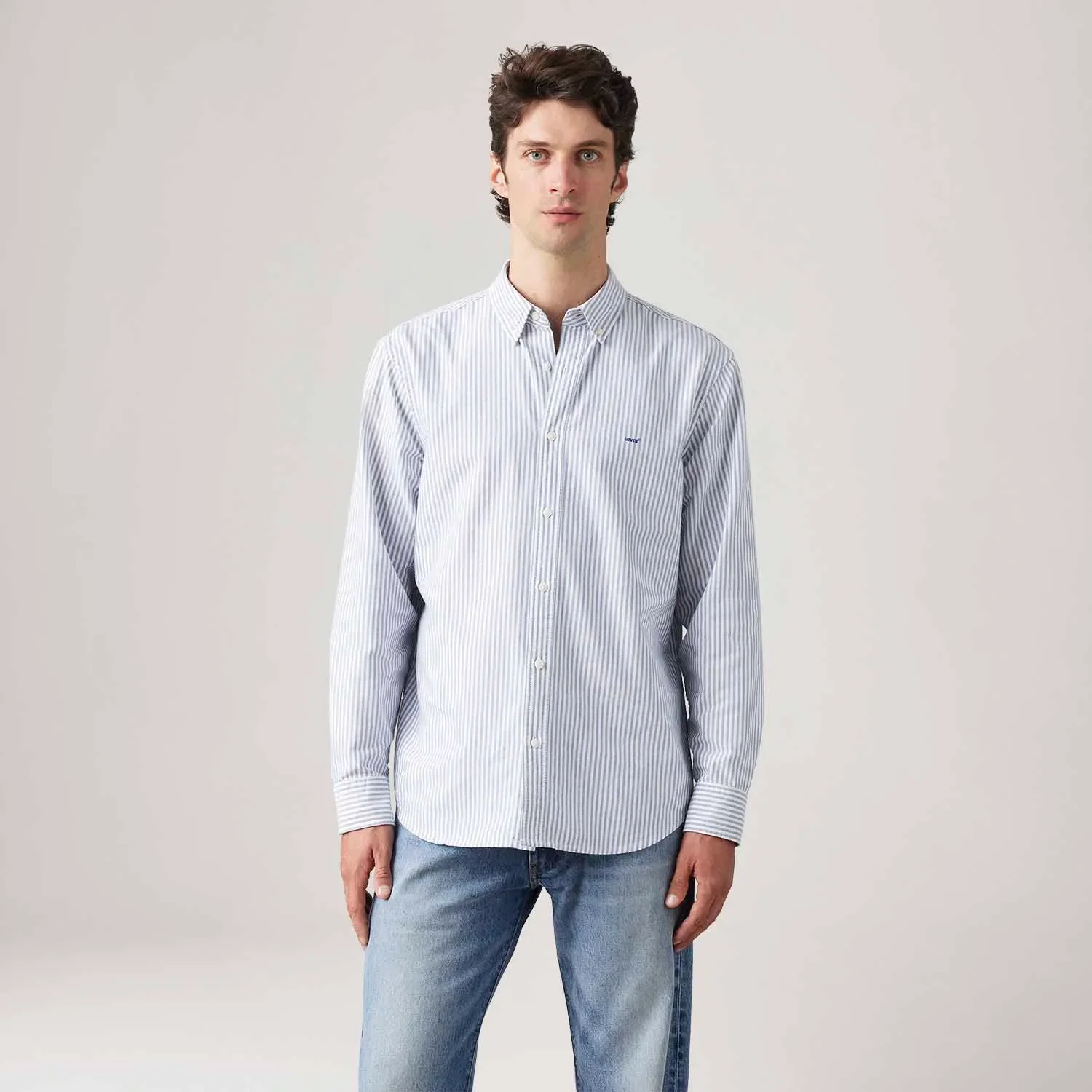 Camisa Levi's® Authentic Button Down Azul com Listras Manga Longa
