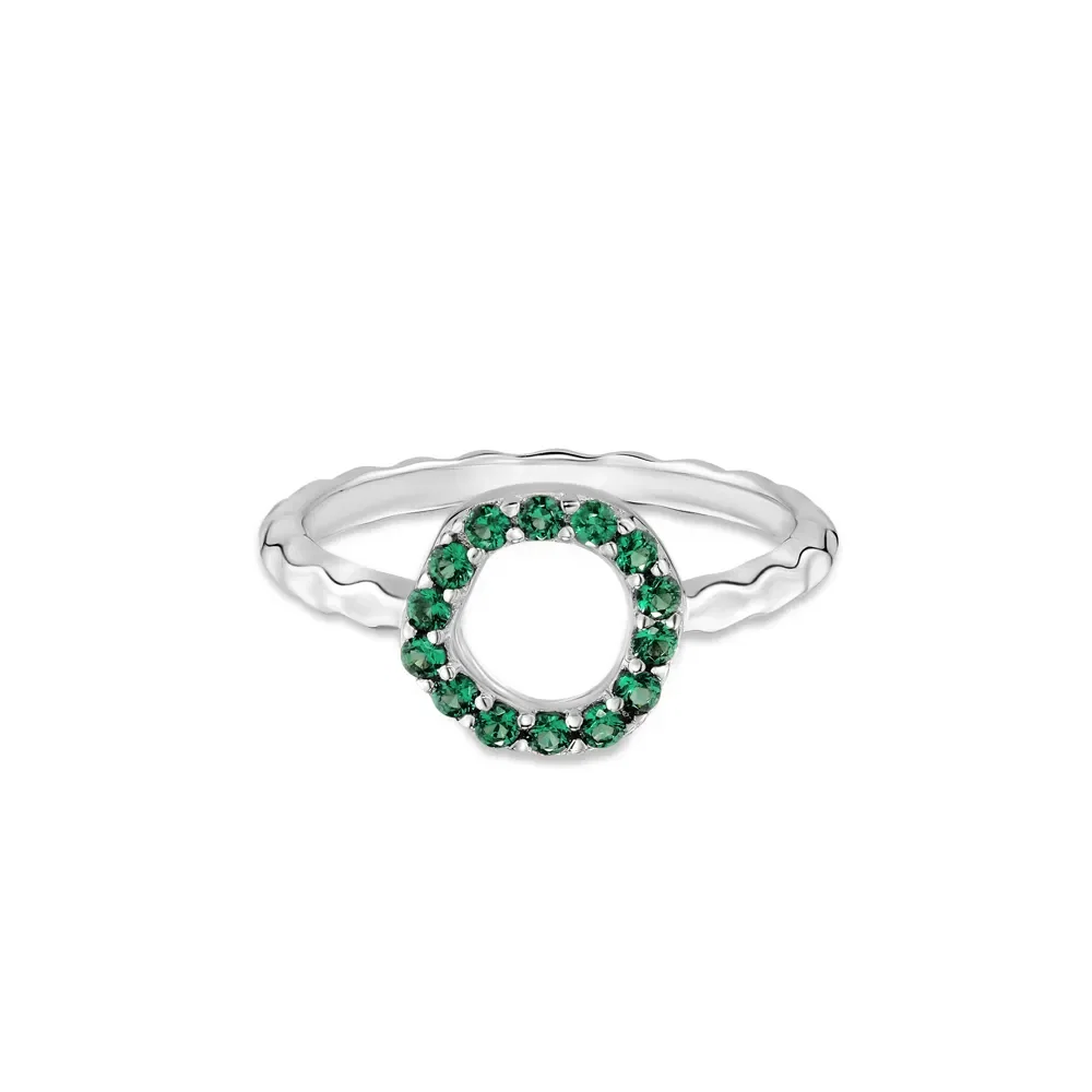 Anel Life Snow Redondo em Prata 925 e Pedras Verdes — imagem 1