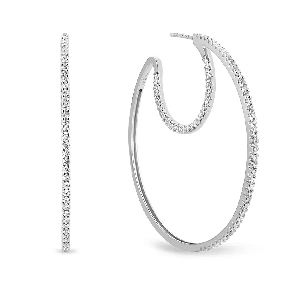 Argola Life Pavê em Prata 925 com Pedras Incolores, 45mm — imagem 1