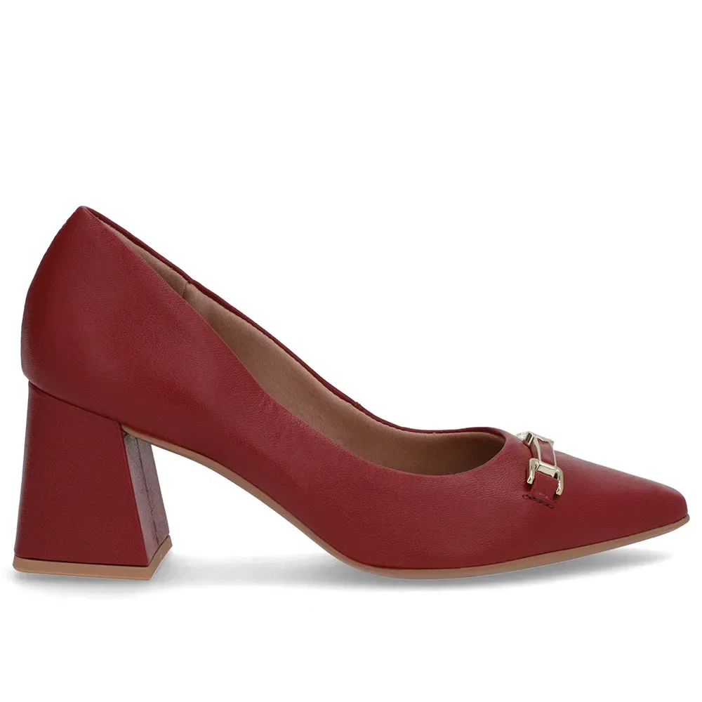 Scarpin Vermelho Couro Bico Fino Detalhe Geométrico — imagem 1