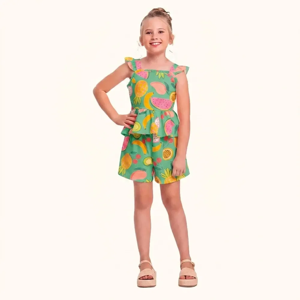 Conjunto blusa / short em malha favo frutas — imagem 1