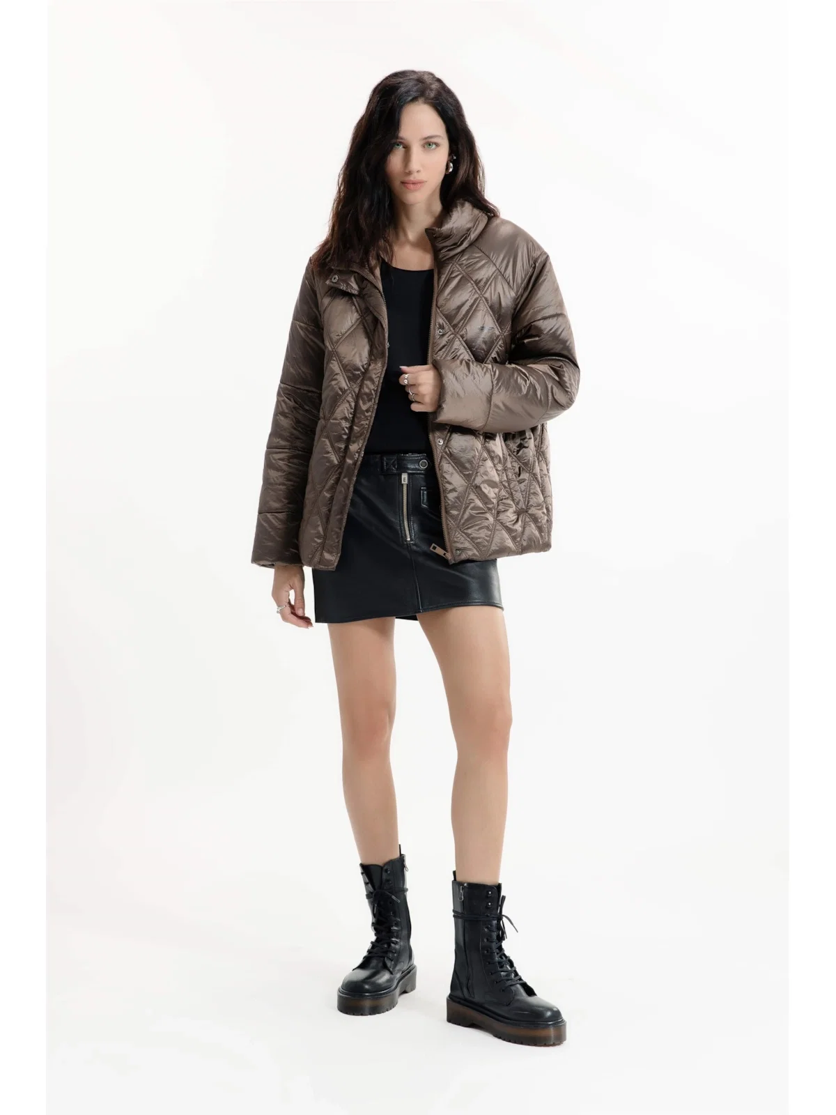 Jaqueta Puffer Metalic Raglan Bronze