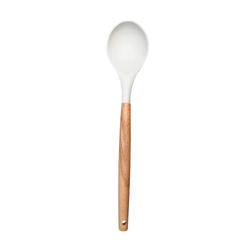 Colher de Silicone com Cabo em Madeira 31cm Kenya Cinza — imagem 1