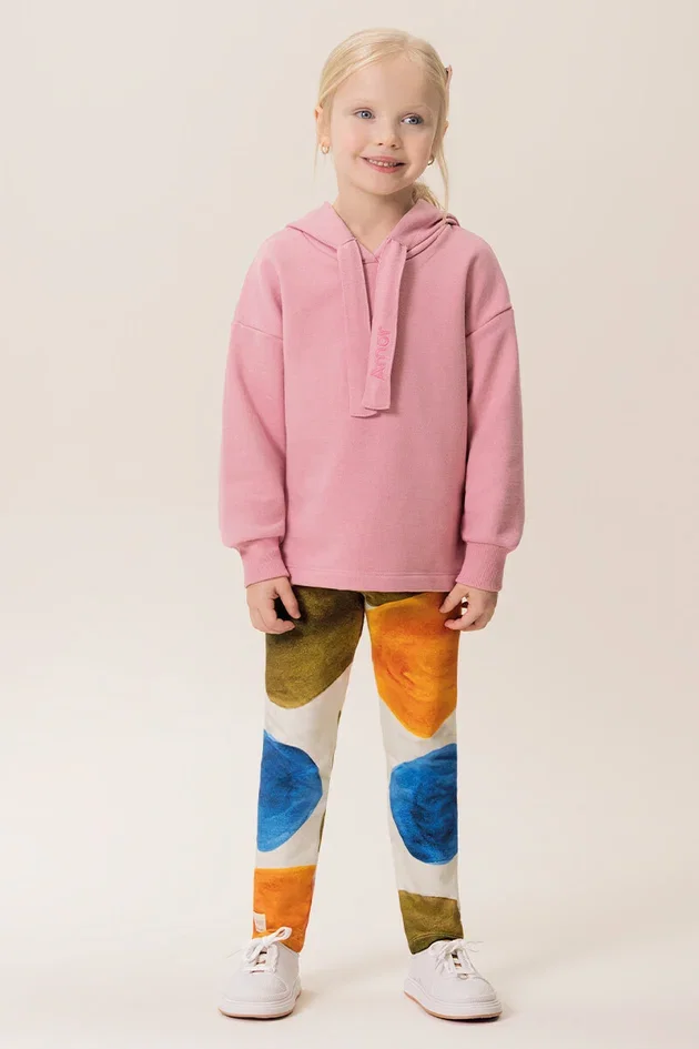 Conjunto Infantil Casaco em Moletom Com Legging em Molecotton Estampado Poesia Das Cores