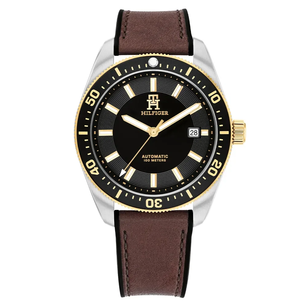 Relógio Tommy Hilfiger TH85 Automático Masculino em Borracha e Couro Marrom 1792142