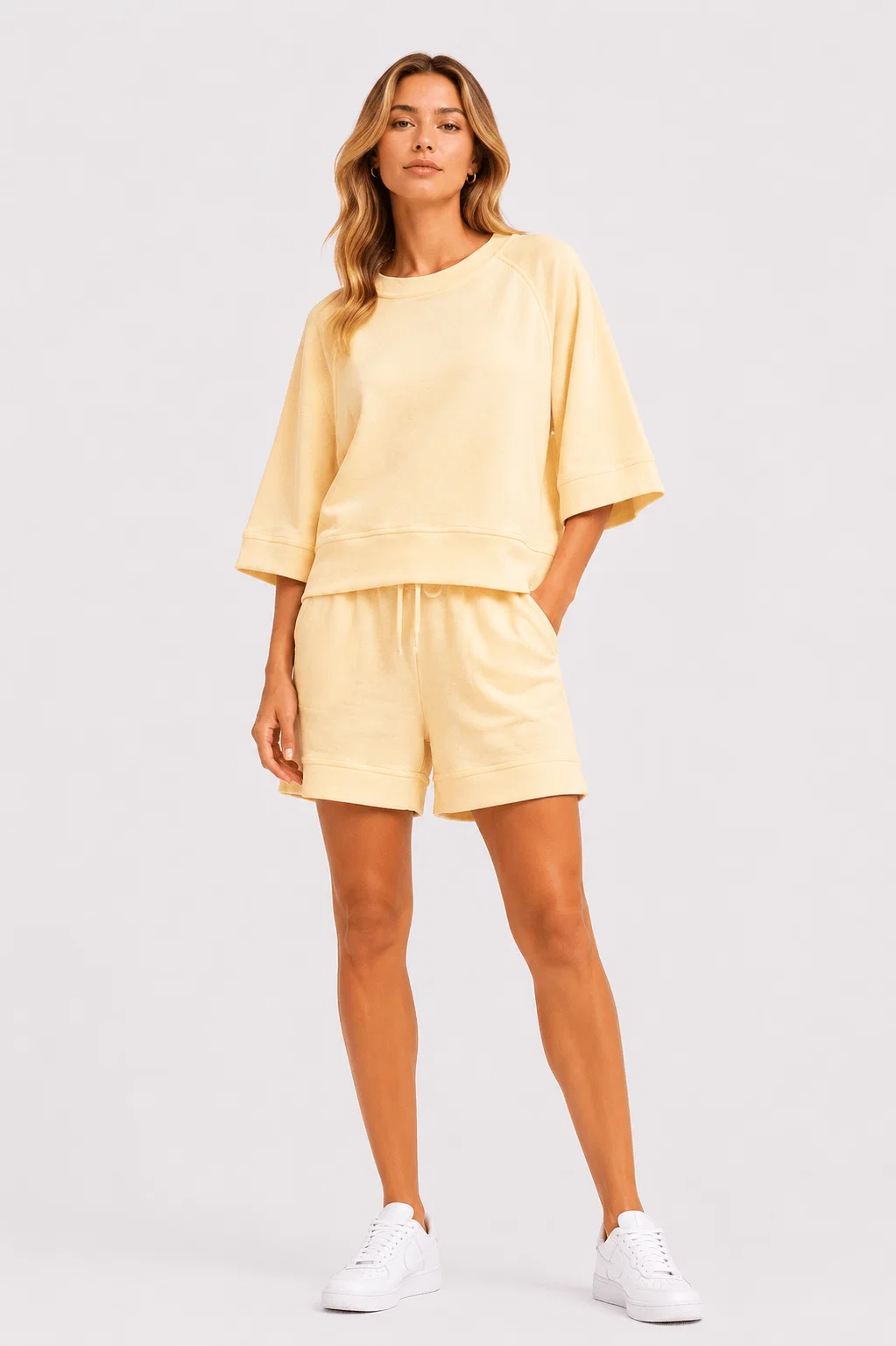 Blusa Manga Curta Barra Recortes - Amarelo — imagem 1