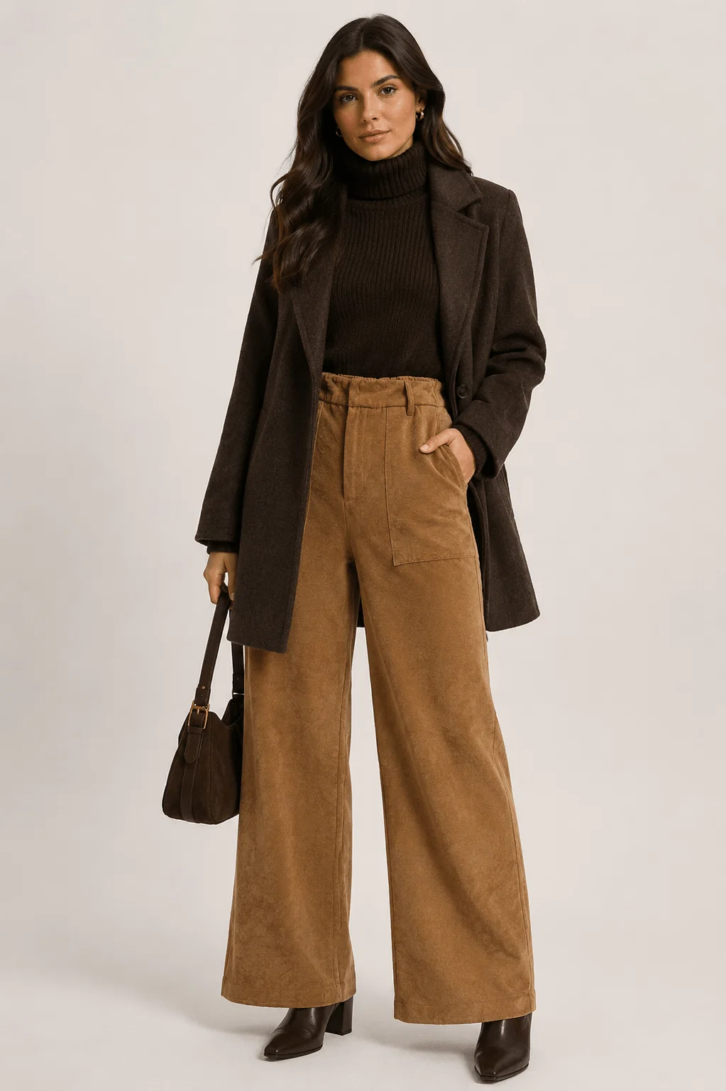 Calça Pantalona Suede Peletizado - Caramelo — imagem 1
