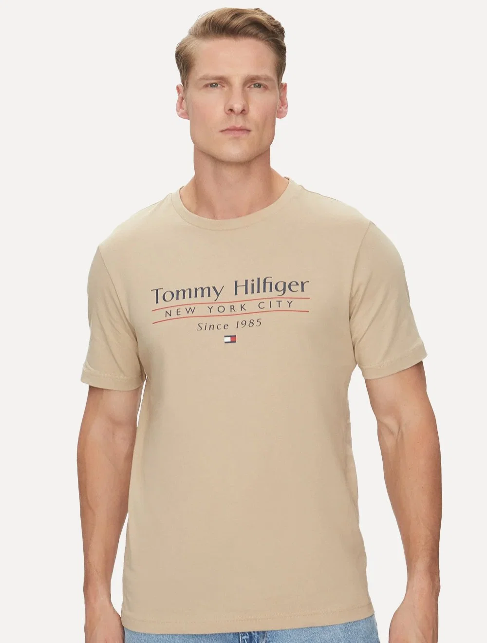 Camiseta Tommy Hilfiger Masculina Center Stack Cáqui — imagem 1