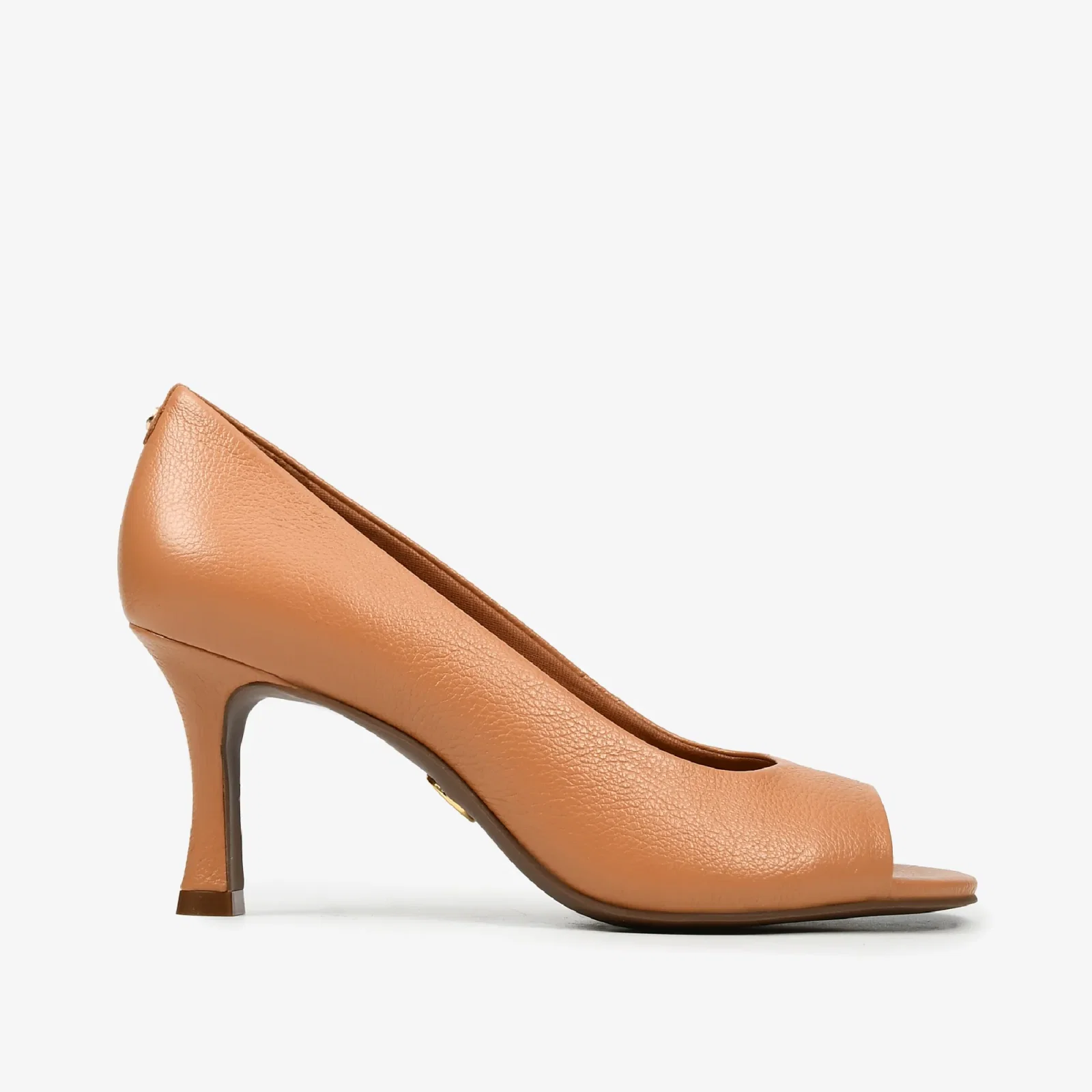 Peep Toe Caramelo Álamo Salto Fino Couro