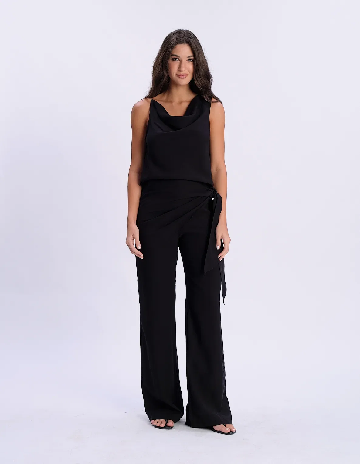 Calça Pantalona Detalhe Lenço Amarração - Preto — imagem 1