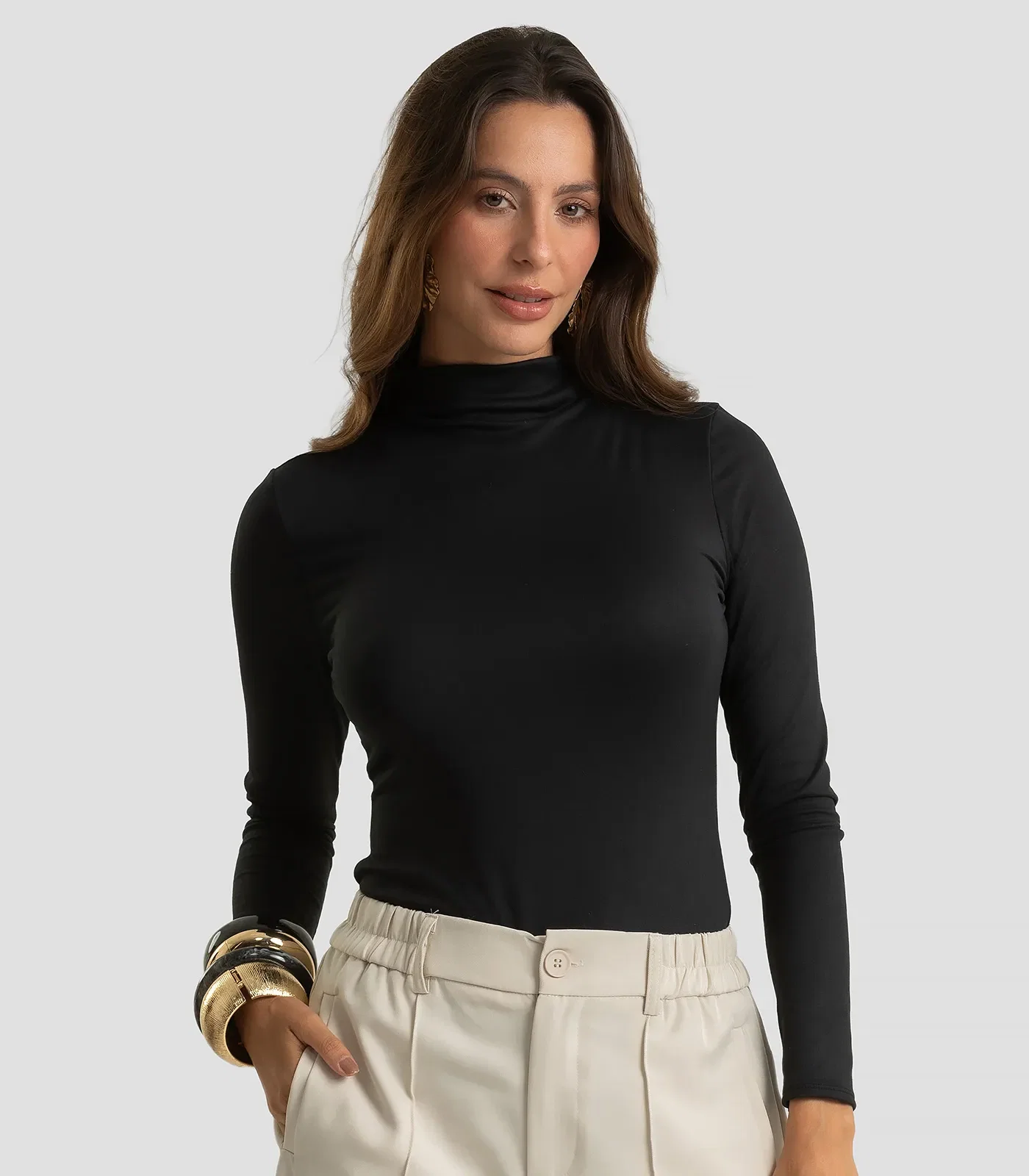 Body Feminino Malha Delicate Com Gola Alta Dianna Preto