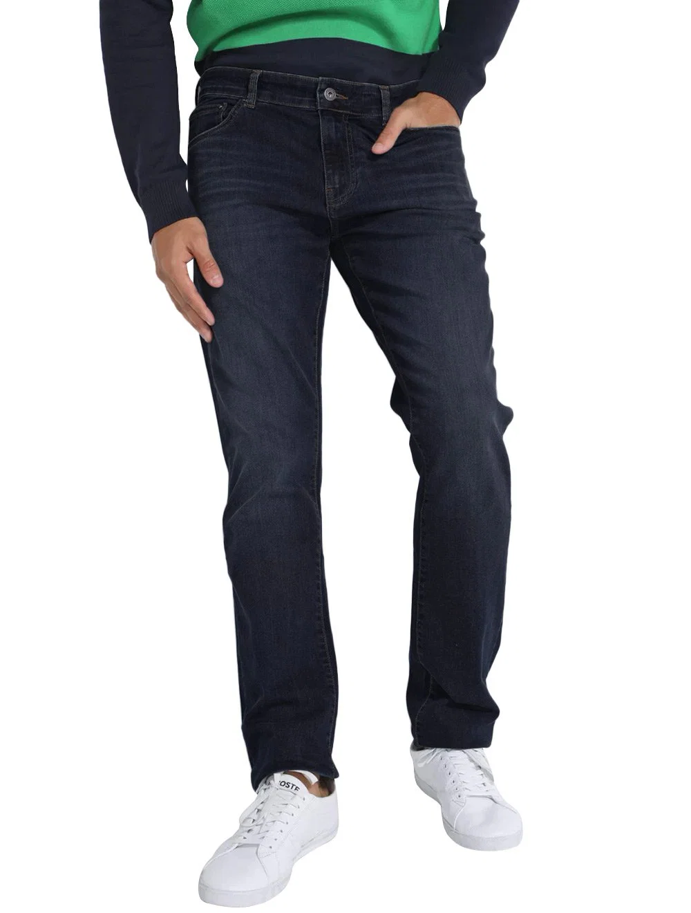 Calça Lacoste Jeans Masculina Trousers Straight Fit Stretch Azul Marinho