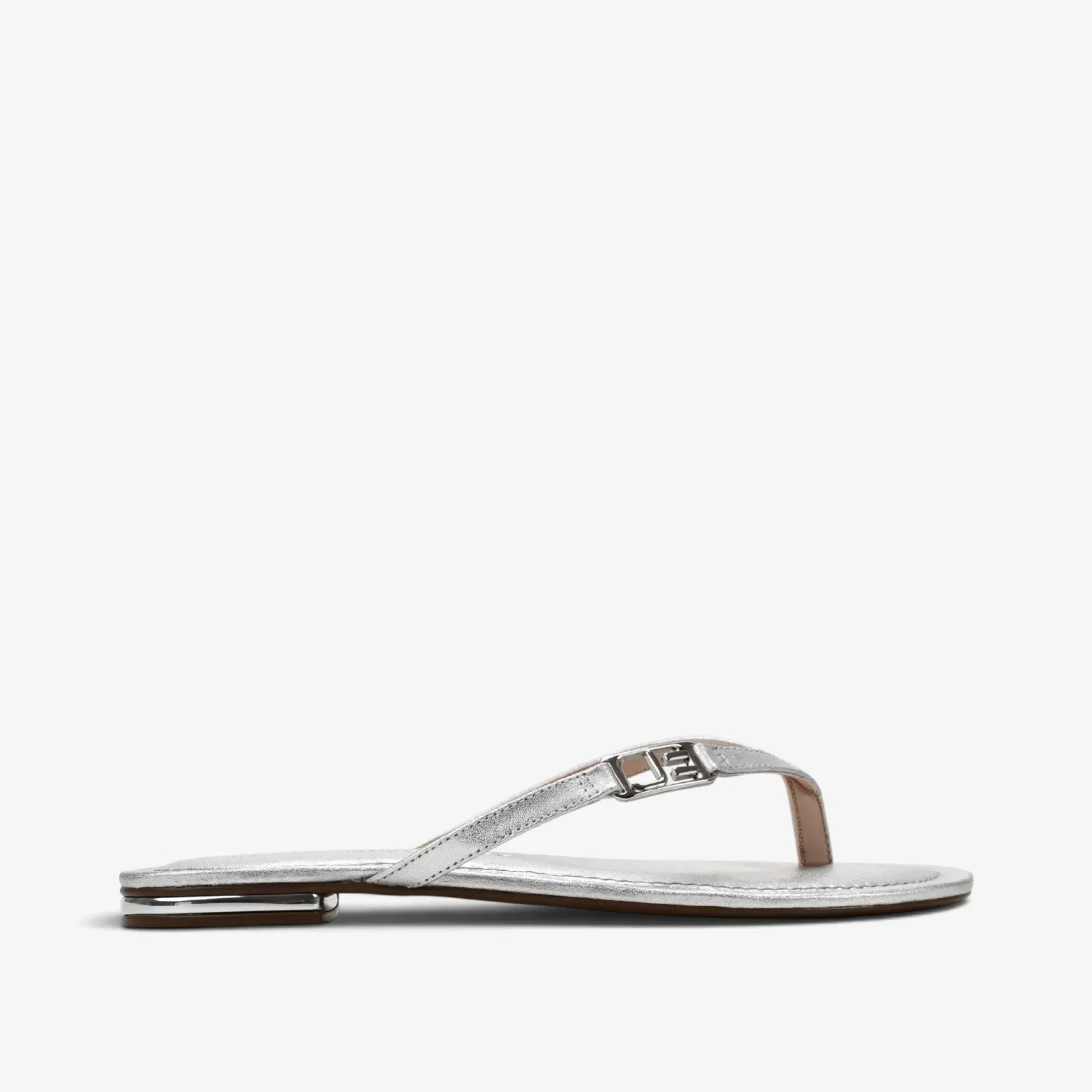 Chinelo Flat Metal Prata Couro