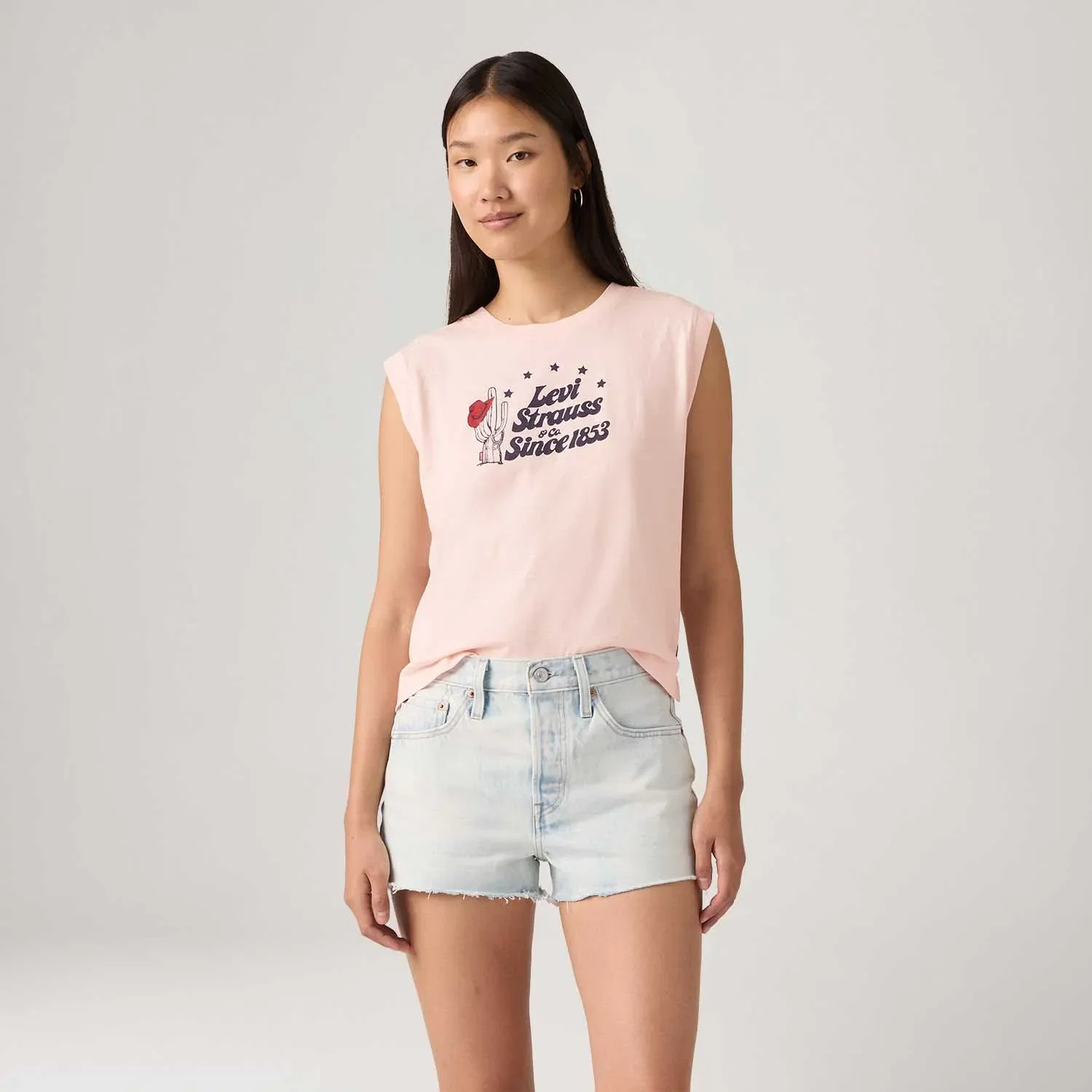 Camiseta Levi's® Graphic Boxy Tank Rosa Claro Manga Curta — imagem 1