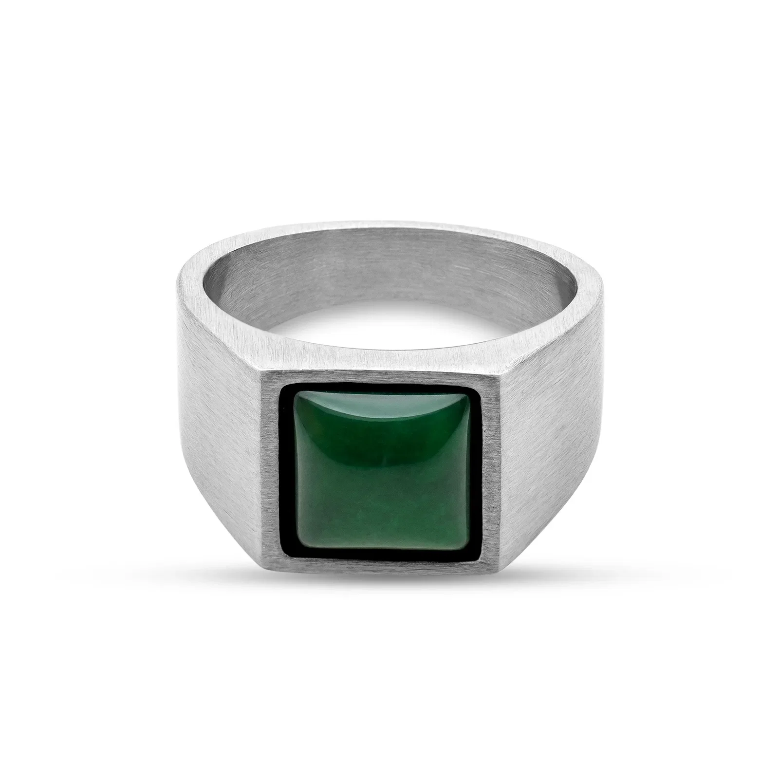Anel Life Signet Masculino em Aço e Pedra Olho de Gato Verde