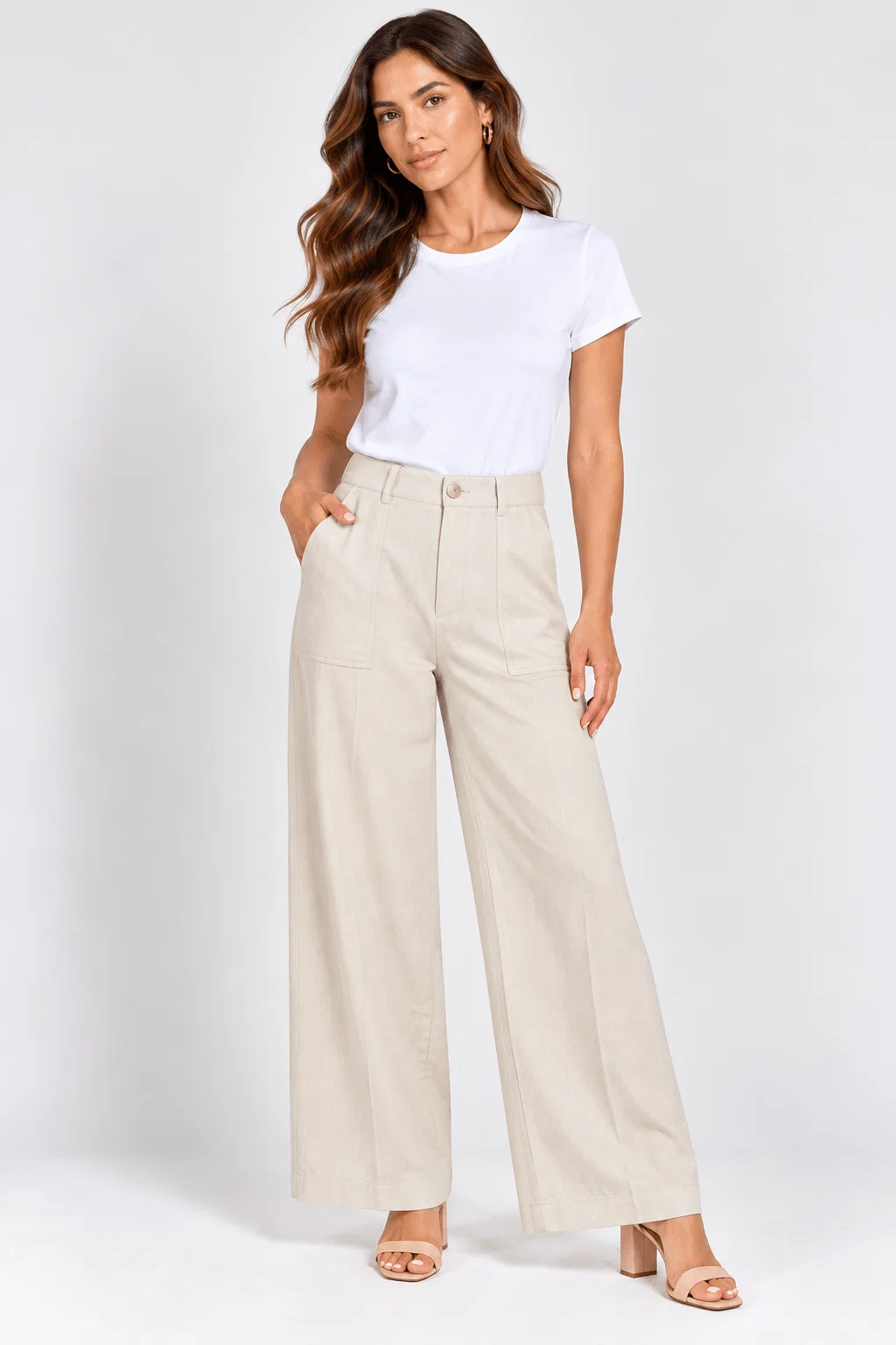 Calça Pantalona Detalhe Bolsos - Off White — imagem 1