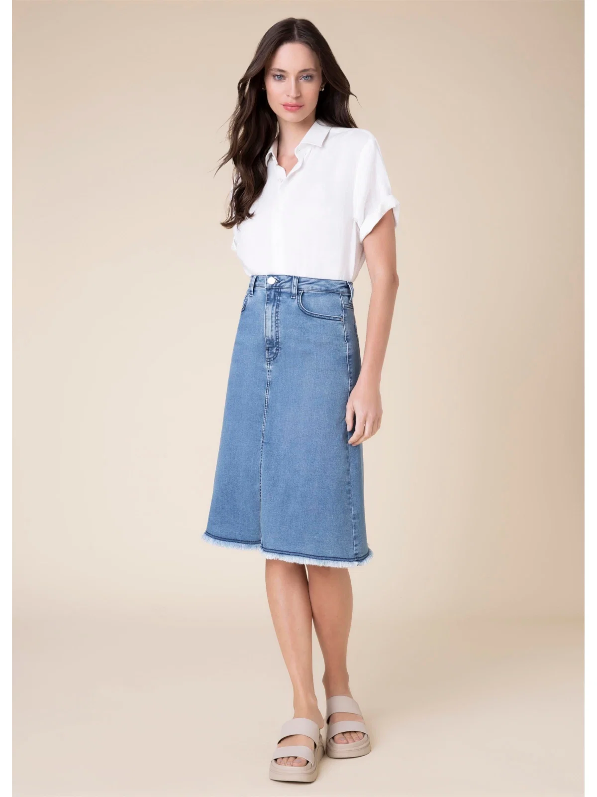 Saia Midi Livia Fenda 325 Lav.Escuro C/ Use — imagem 1