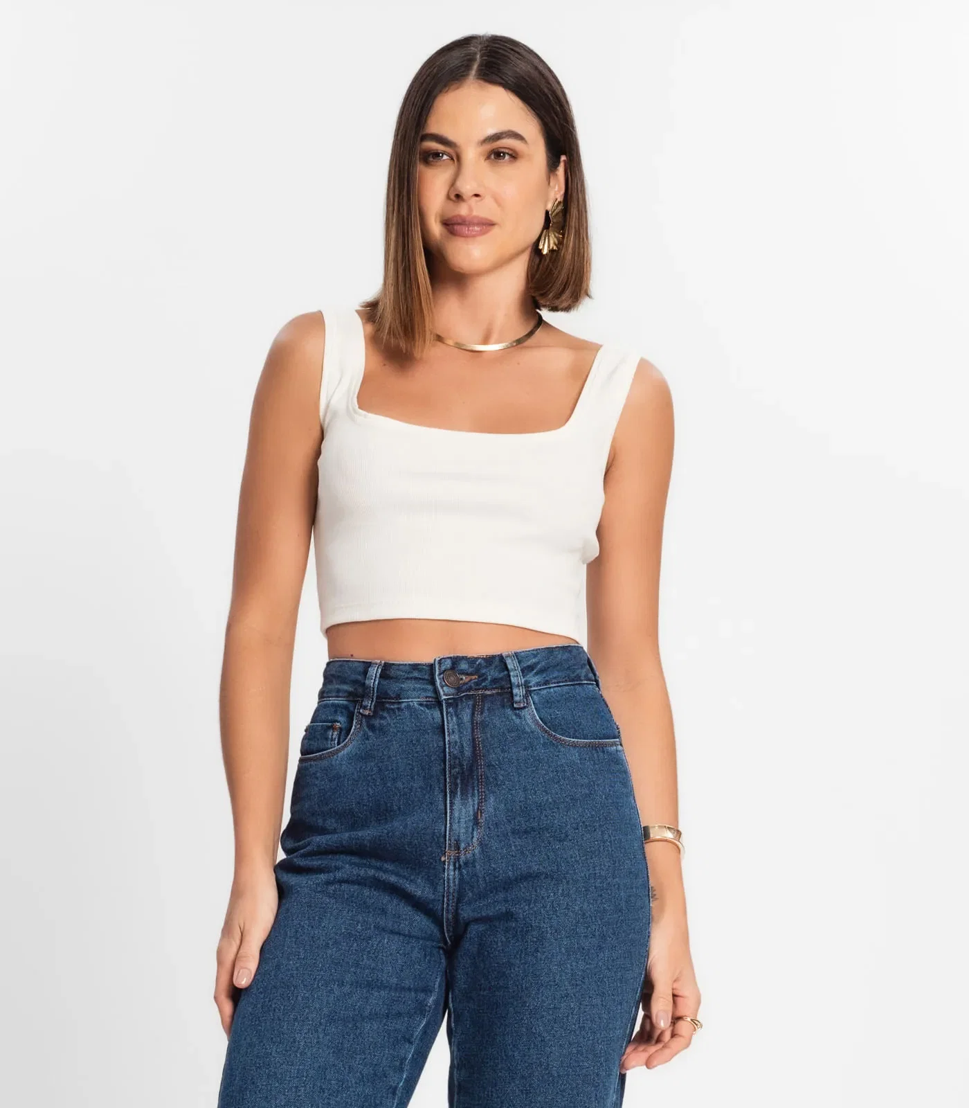Top Cropped Ribana Básico Rovitex Branco