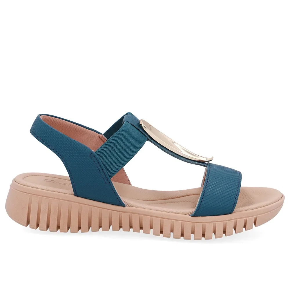 Sandália Enfeite Dourado Couro Azul — imagem 1