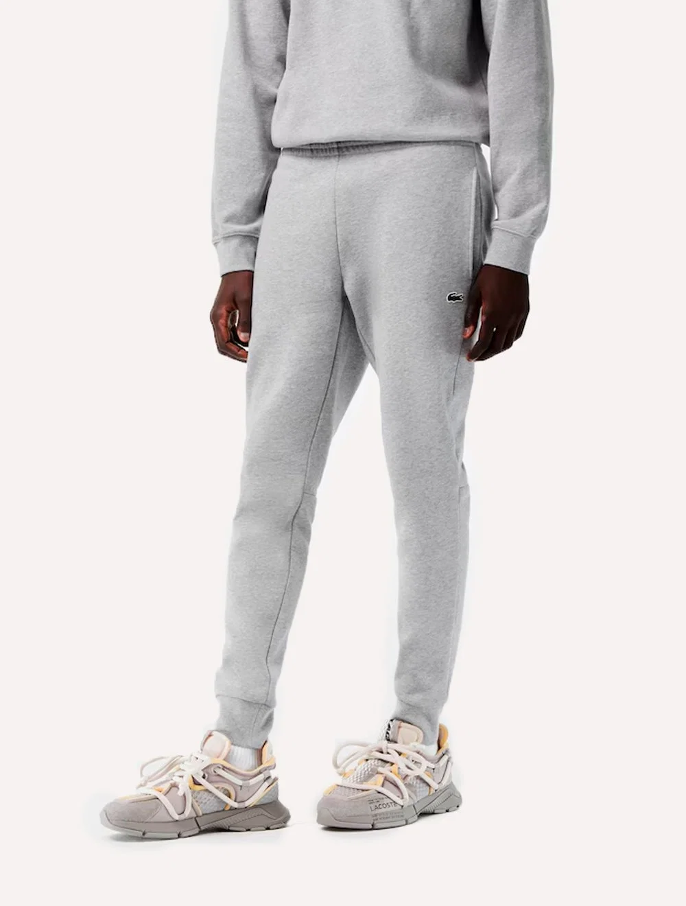Calça Lacoste Masculina Slim Moletom Jogger Croco Cinza Mescla