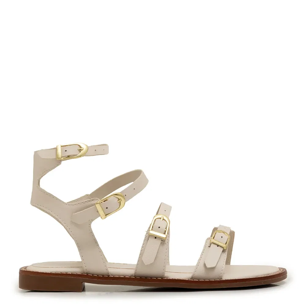 Rasteira Tiras Fivela Off White