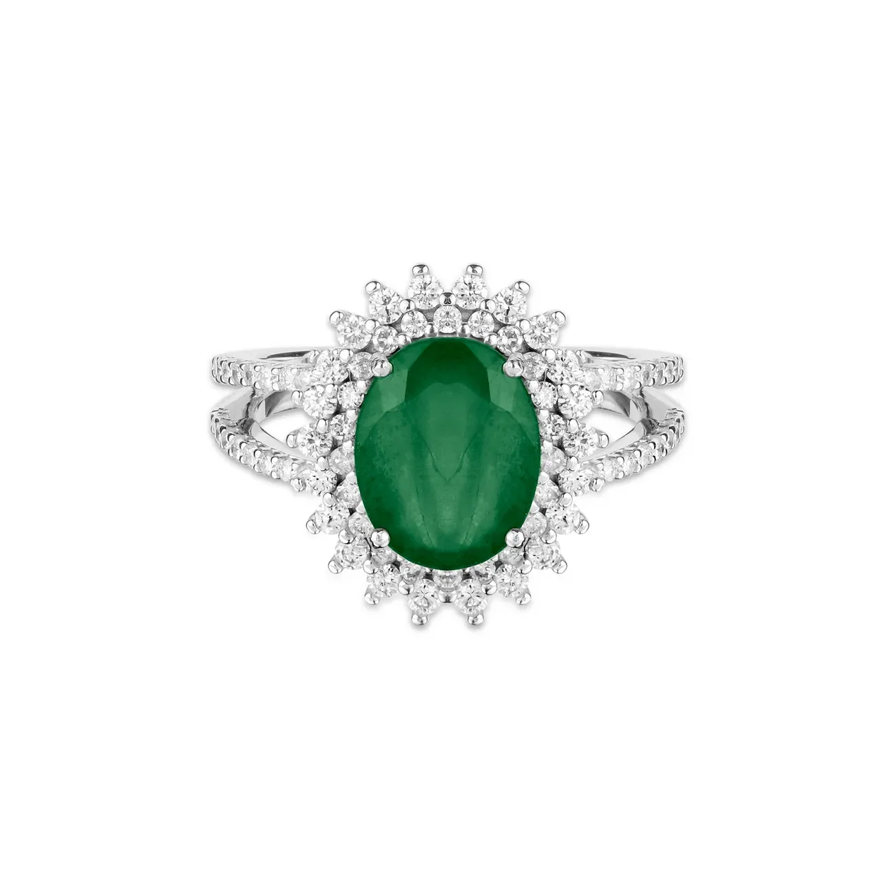 Anel Classic em Ouro Branco 18k com Esmeralda e Diamantes — imagem 1