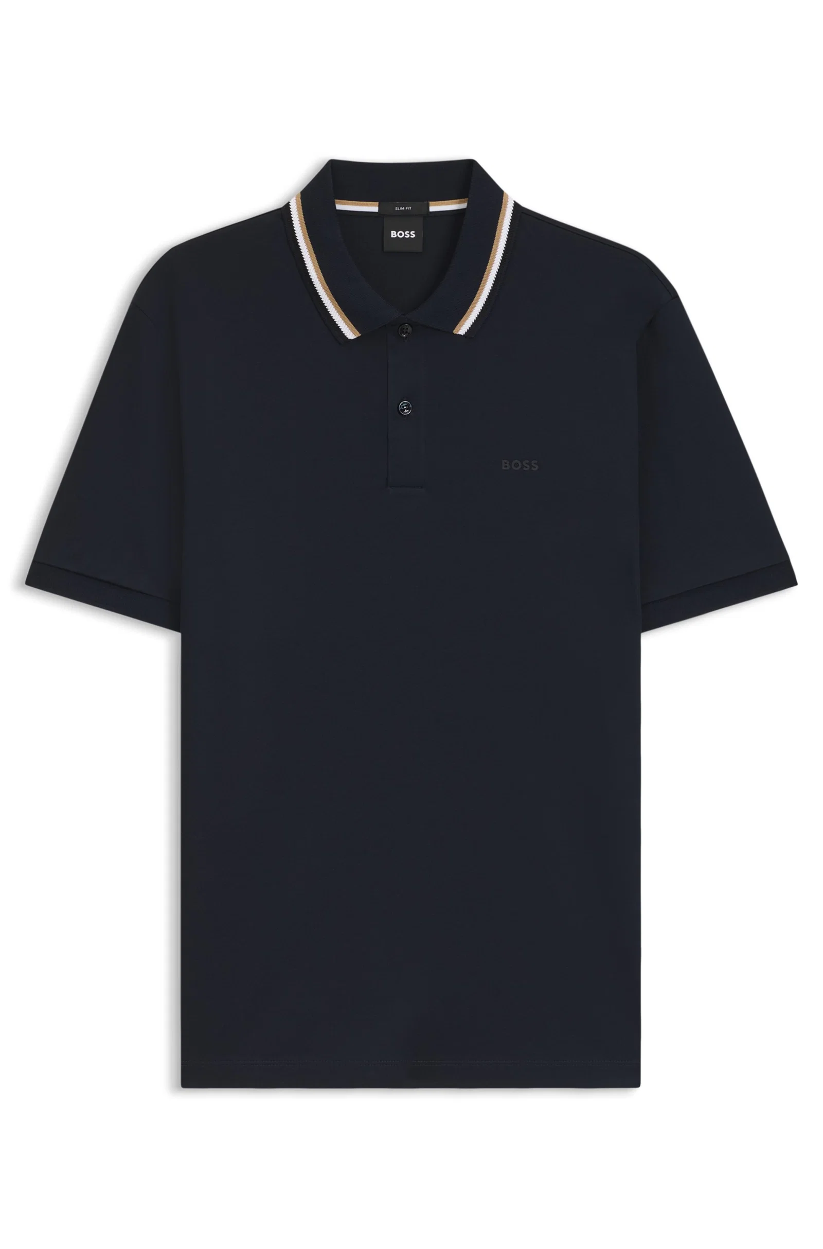 Polo Slim Fit Em Algodão Com Colarinho Listrado — imagem 1