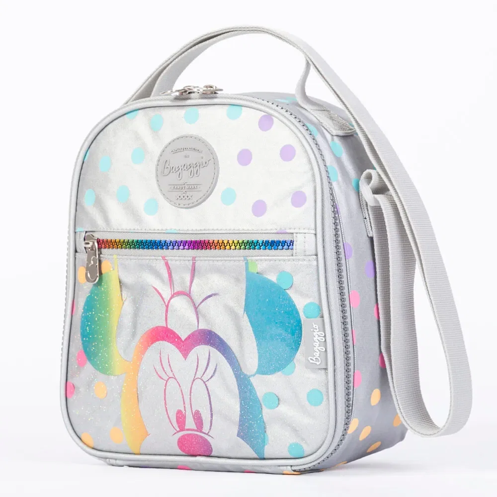 Lancheira Escolar Feminina Térmica Minnie Rainbow Prata
