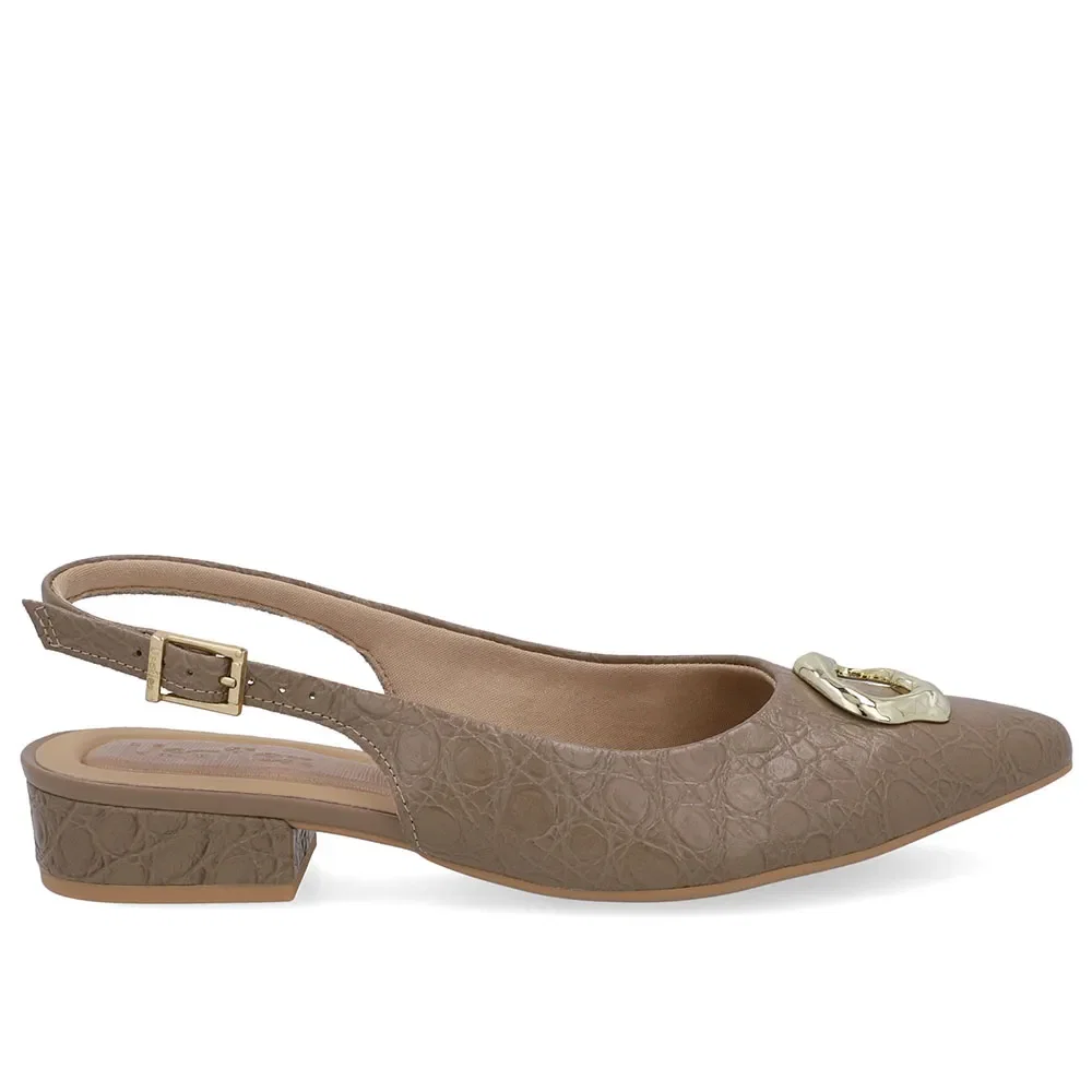 Slingback Marrom Couro Croco Enfeite — imagem 1