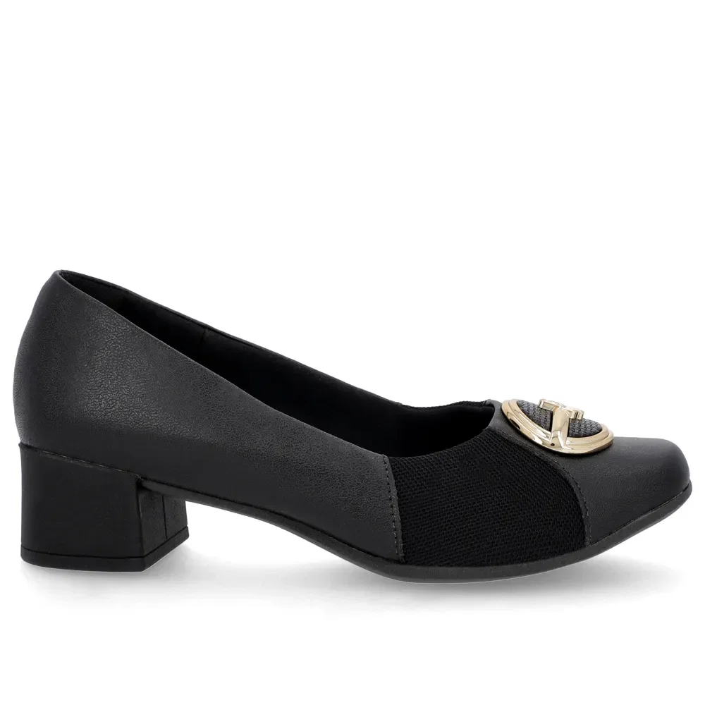Scarpin Preto Couro Detalhe Tecido Enfeite — imagem 1