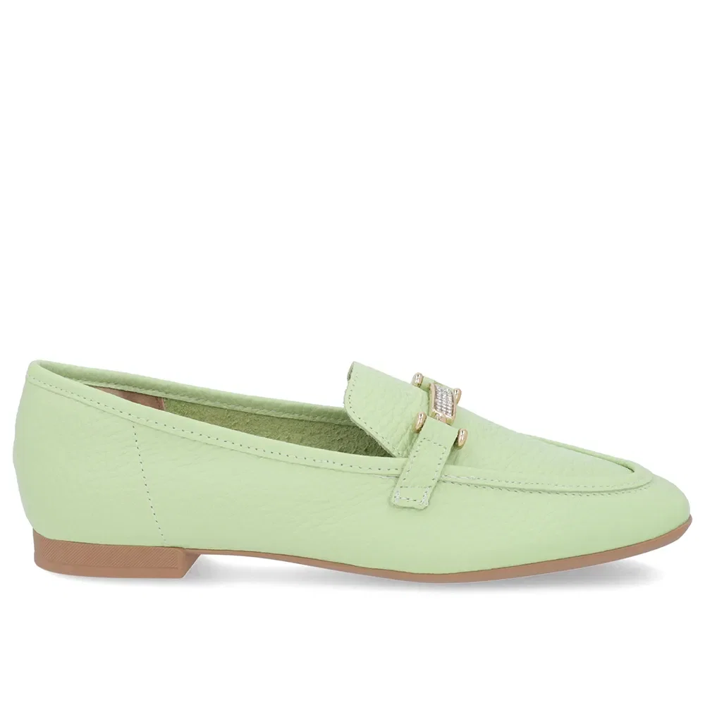 Loafer Verde Couro Strass — imagem 1