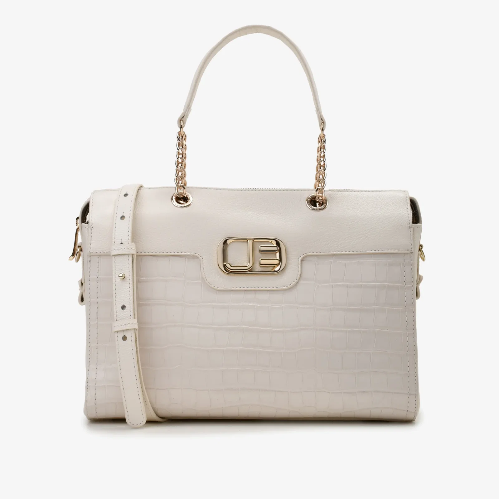 Bolsa Baú Off White Algodão Couro