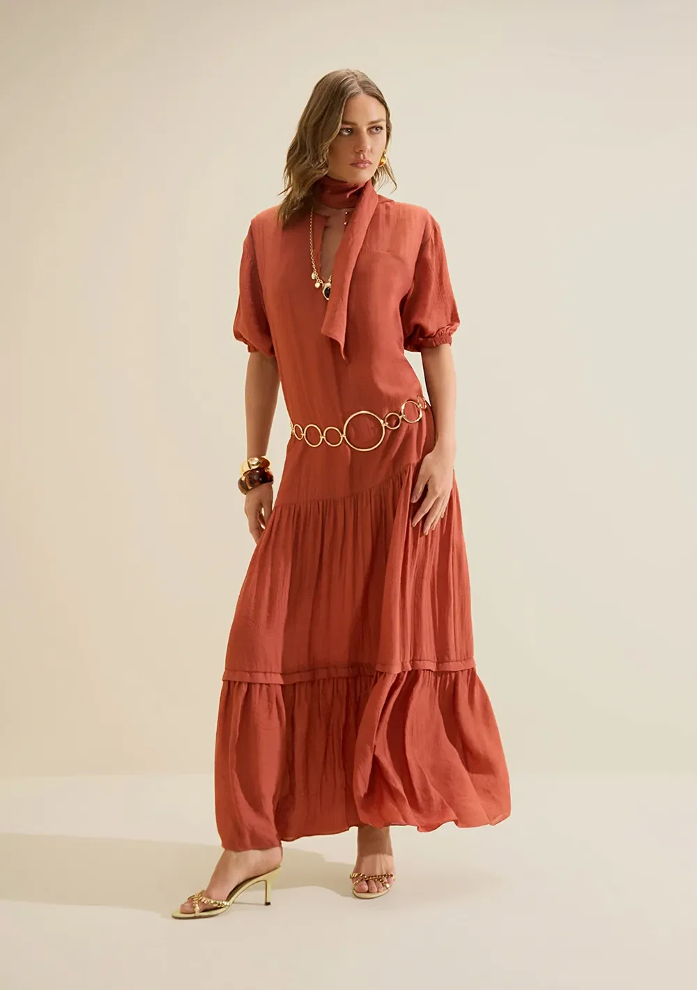Vestido Manga Curta Alvorada Marrom — imagem 1