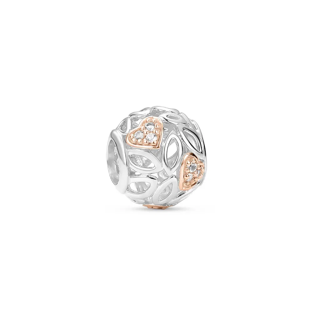 Separador Life My Rosé Folhas e Coração em Prata 925 com Liga Rosé 18k com Topázios Incolores