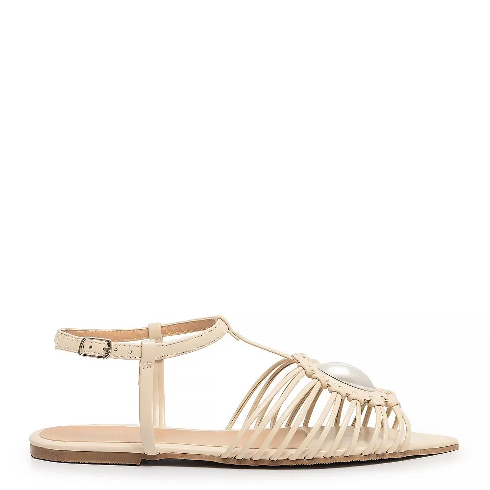 Rasteira Off White Enfeite Oval