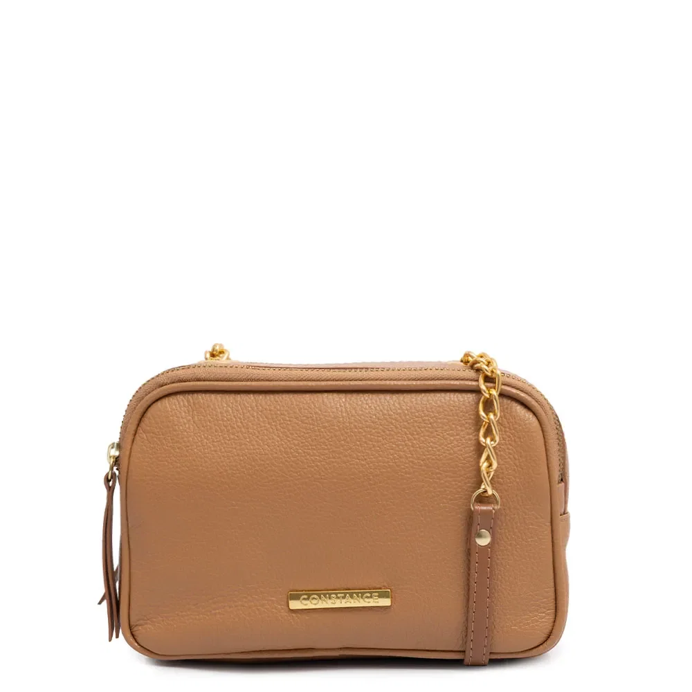 Bolsa Tiracolo Couro Zíper Duplo Caramelo — imagem 1