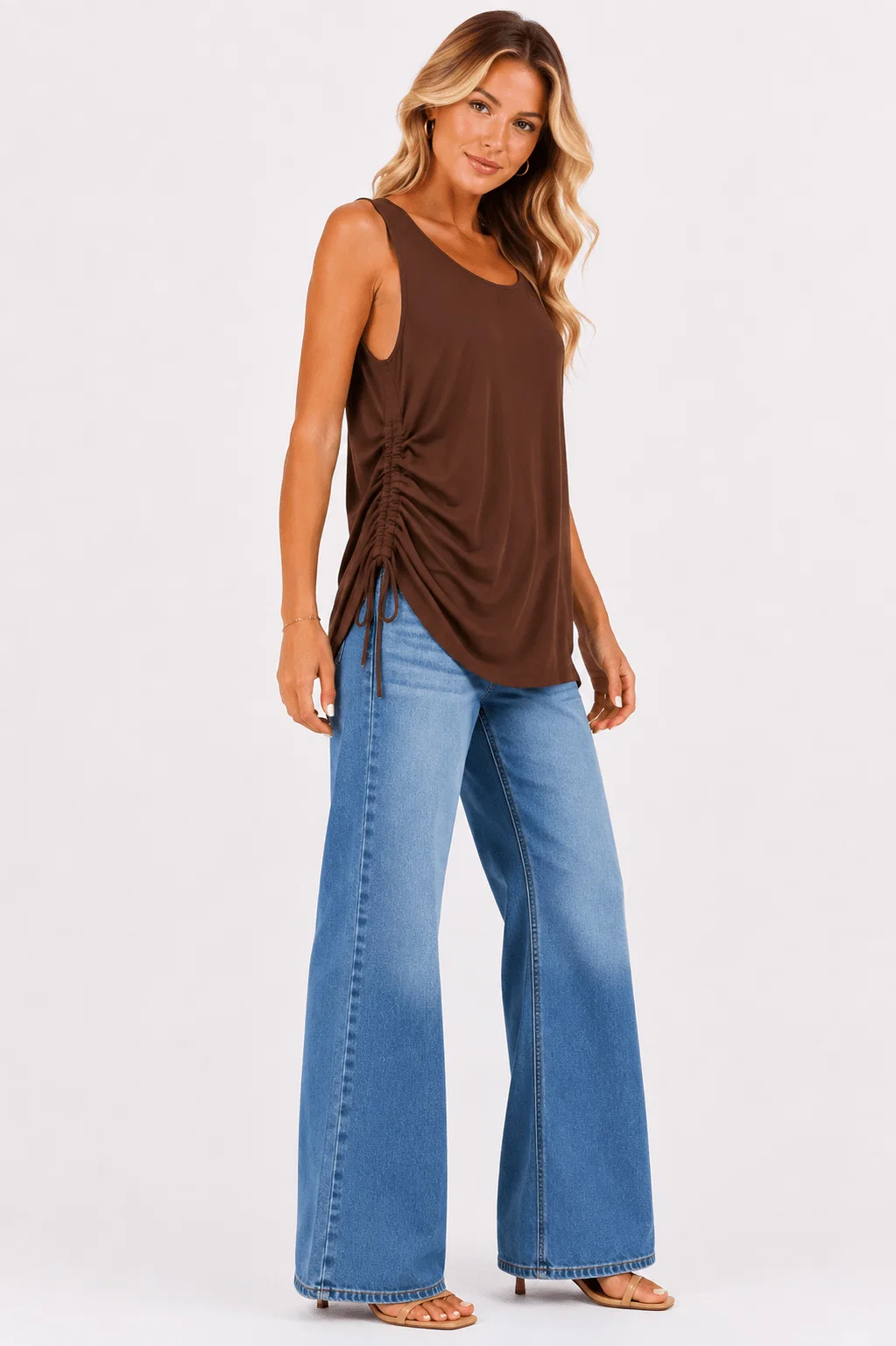 Blusa Alongada Detalhe Lateral - Marrom