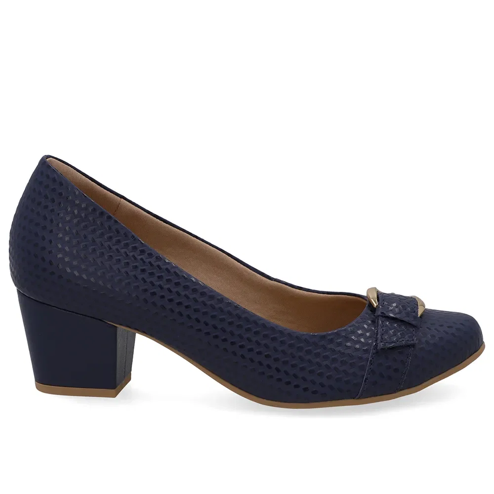 Scarpin Couro Azul Salto Bloco Com Textura Tressê — imagem 1