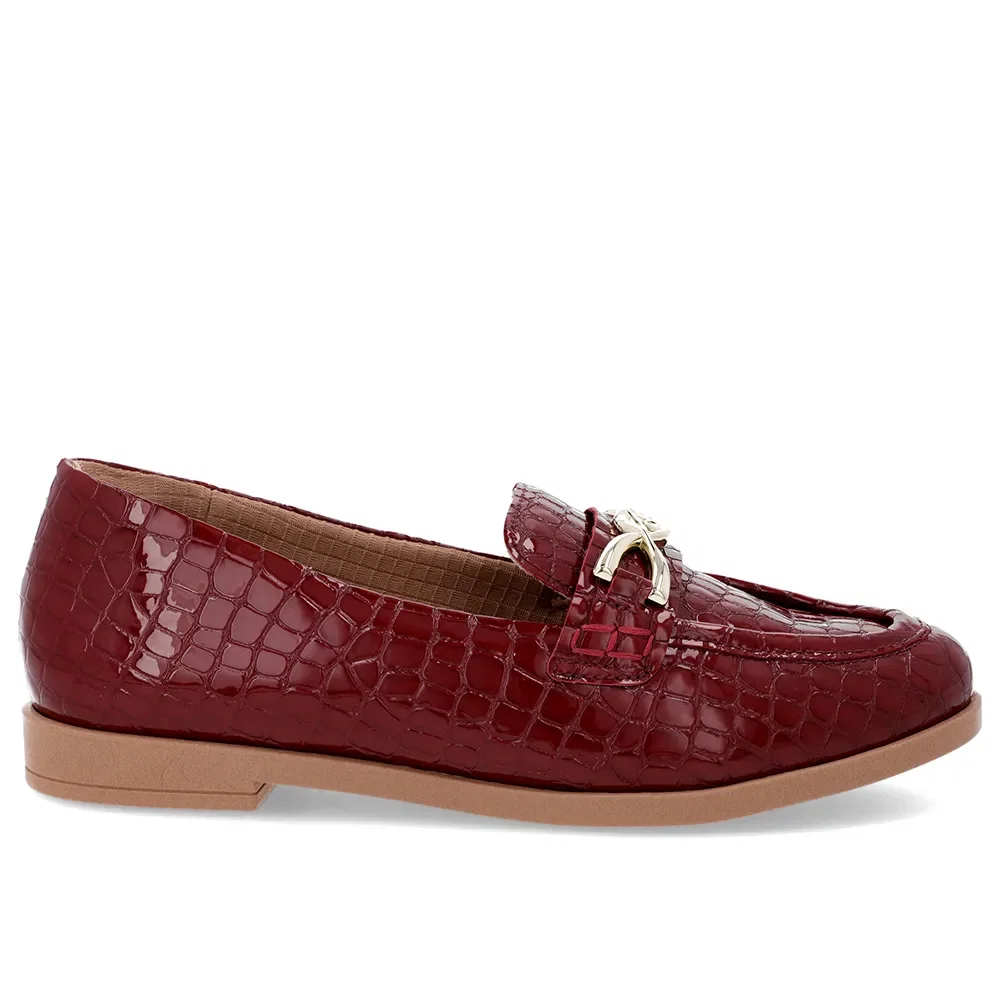 Mocassim Verniz Croco Vermelho Tira Bridão