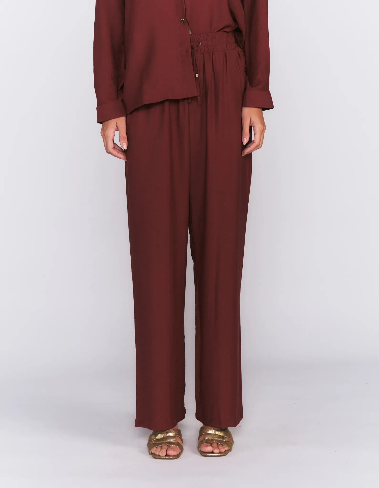 Calça Pantalona Cós Amarração - Vinho