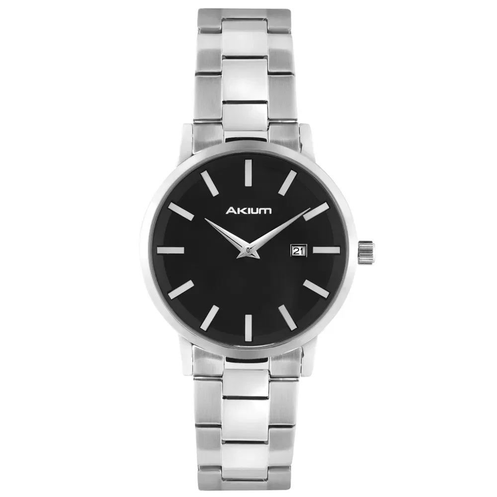Relógio Akium Slim Masculino Aço Prateado