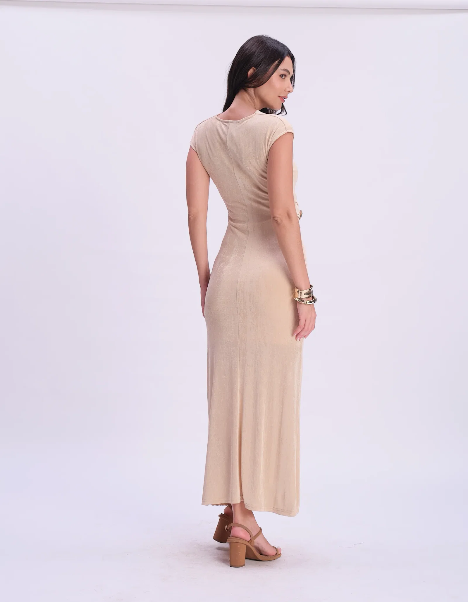 Vestido Longo Detalhe Lateral - Bege — imagem 1