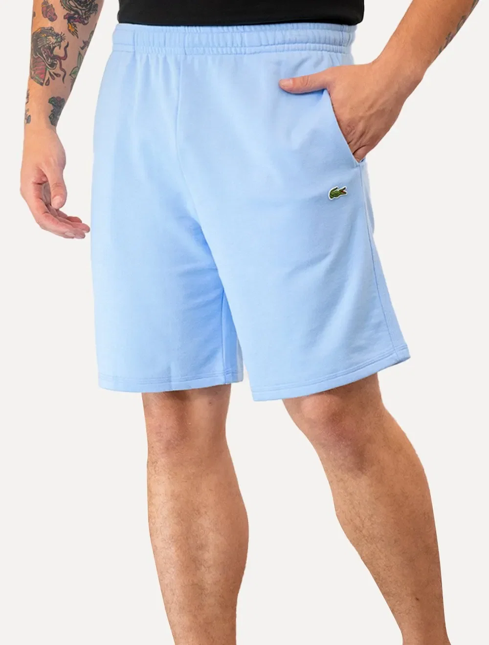 Bermuda Lacoste Moletom Masculina Logo Croco Azul Claro