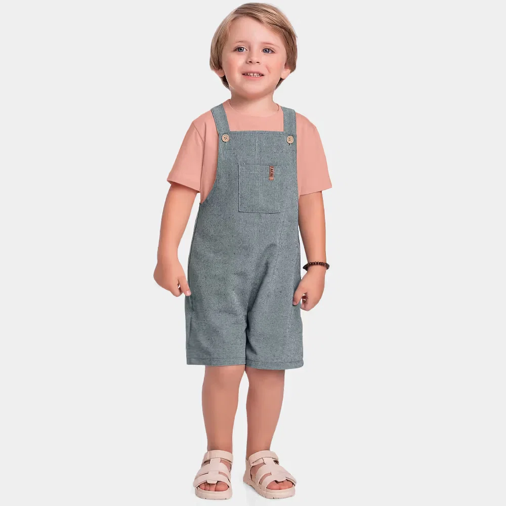 Conjunto camiseta e macacão em tecido ecotex flamê