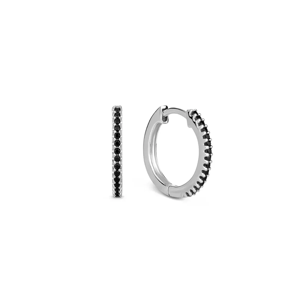 Argola Life Pavê em Prata 925 com Pedras Pretas, 12mm — imagem 1