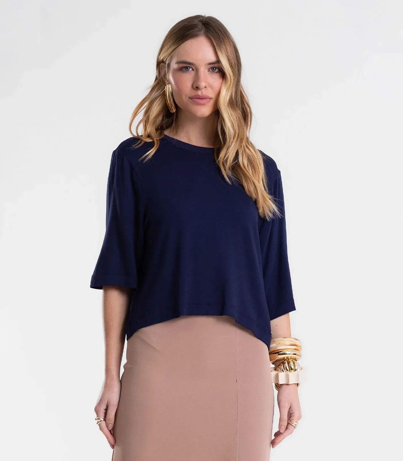 Blusa Feminina Manga Curta em Molecotton Endless Azul